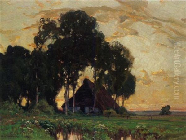 Landschaft Mit Bauerngehoft Oil Painting by Wilhelm Feldmann