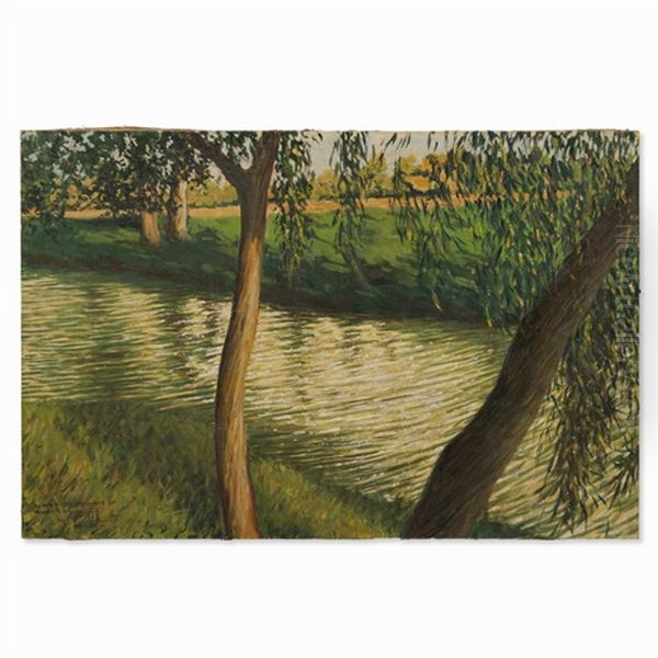 River With Willows Oil Painting by Mariano Felez