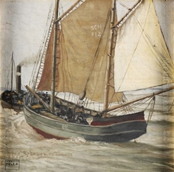 Marina Con Barco Oil Painting by Mariano Felez