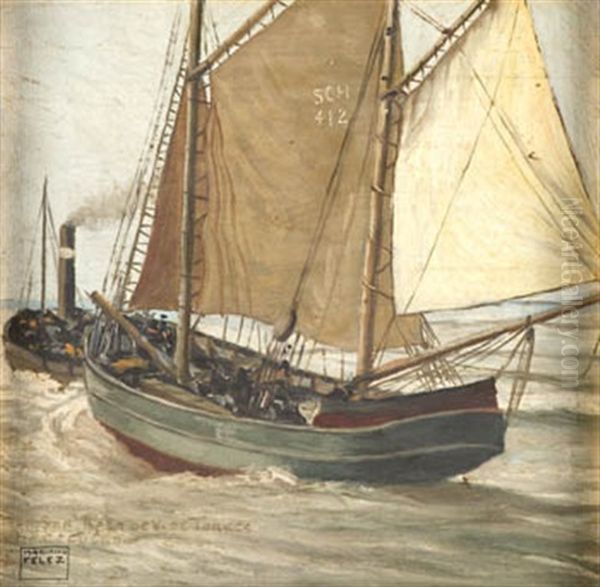 Marina Con Barco Oil Painting by Mariano Felez