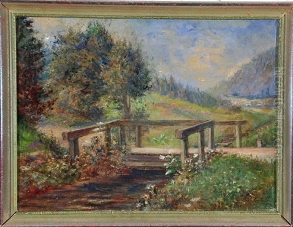 Sommerliche Landschaft Mit Einer Brucke Uber Einen Kleinen Fluss Oil Painting by Paul Felgentreff