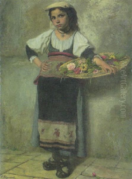 Italienisches Blumenmadchen Aus Der Gegend Von Rom, Einen Korb Mit Bluten Haltend Oil Painting by Paul Felgentreff