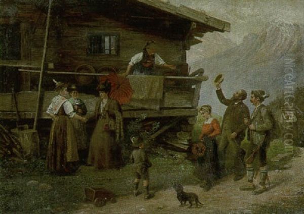 Ankunft Der Sommerfrischler Auf Der Alm Oil Painting by Paul Felgentreff