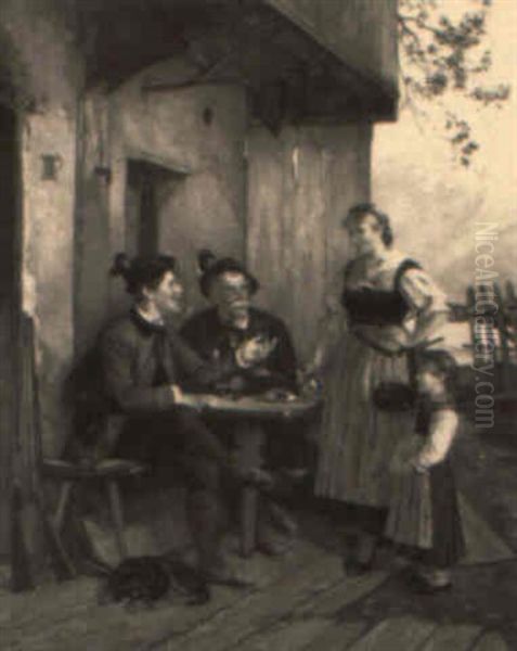 Conversation Outside A Bavarian Inn Oil Painting by Paul Felgentreff