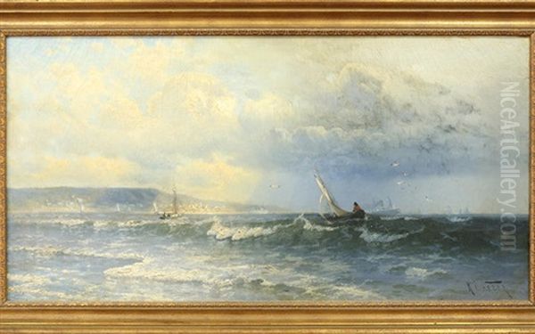 Sail Boat Tacking (probably New Jersey Coast) Oil Painting by Kanute Edwin Felix