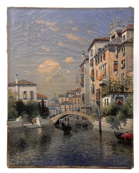 Gondolas On A Venetian Canal Oil Painting by Karl Eugene Felix