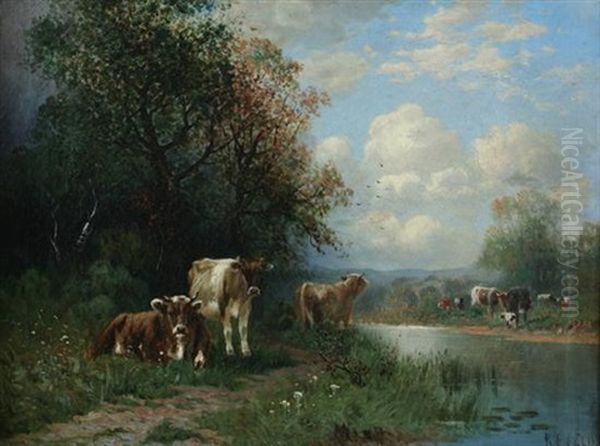 Cows At Creek by Karl Eugene Felix