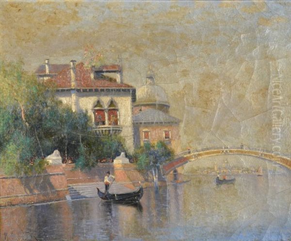 Gondola On A Venetian Canal Oil Painting by Karl Eugene Felix