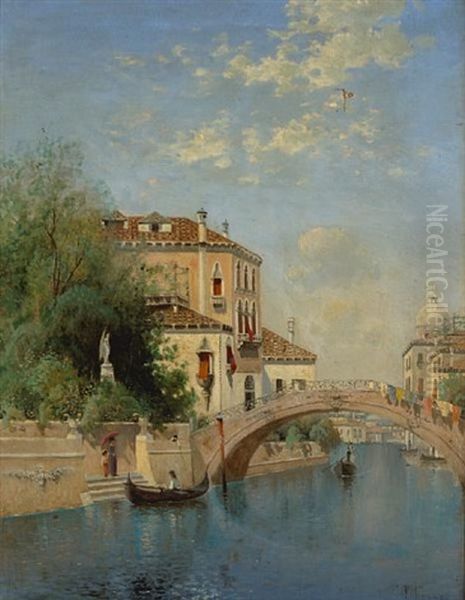 Gondolas On A Venetian Canal Oil Painting by Karl Eugene Felix