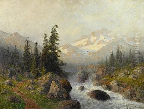 Alpine Landscape Oil Painting by Karl Eugene Felix