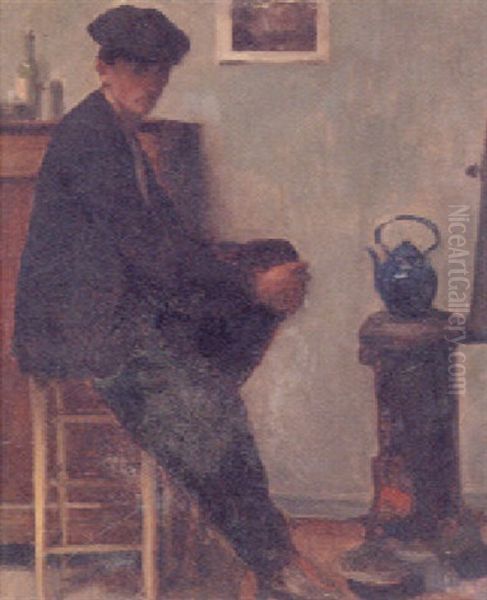 Portrait Of A Seated Man In A Studio (the Artist?) Oil Painting by Leon-Pierre Felix