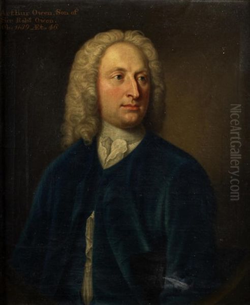 Portrait Of Arthur Owen, Half-length, In A Blue Velvet Coat Oil Painting by James Fellowes