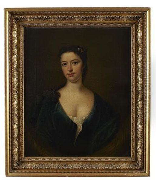 Portrait Of Isabella Blair In A Blue Dress Oil Painting by James Fellowes