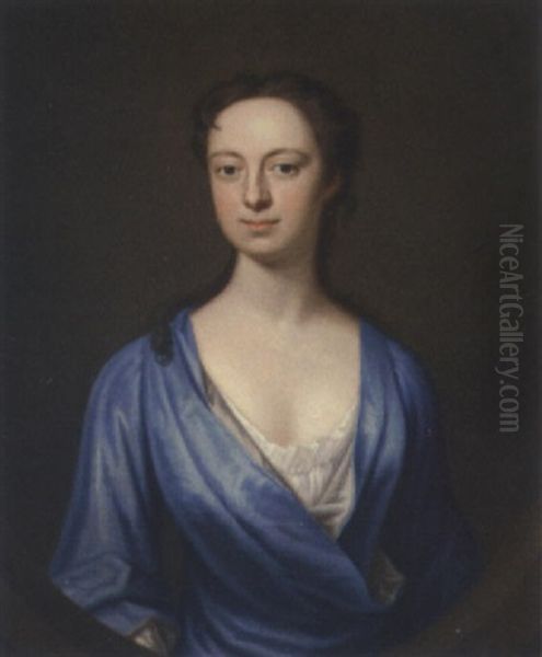 Portrait Of A Lady In A Blue Dress Oil Painting by James Fellowes