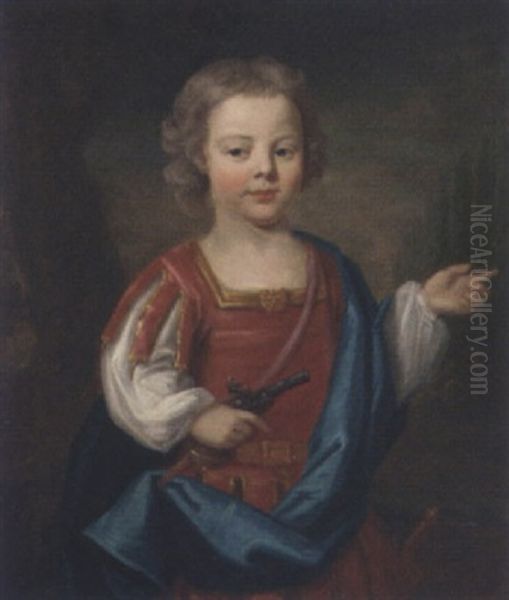 Portrait Of A Young Boy In Roman Costume Holding A Pistol In His Right Hand Oil Painting by James Fellowes