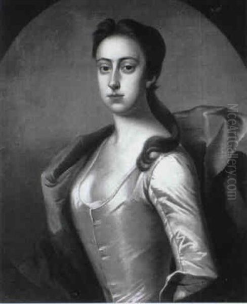 Portrait Of Lady Betty Fitzwilliam, Half Length, Wearing A  White Satin Dress And Blue Wrap Oil Painting by James Fellowes