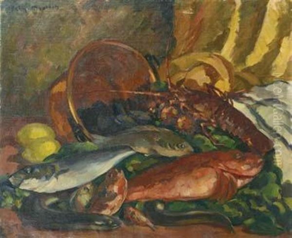 Nature Morte Aux Poissons Oil Painting by  Fely-Mouttet