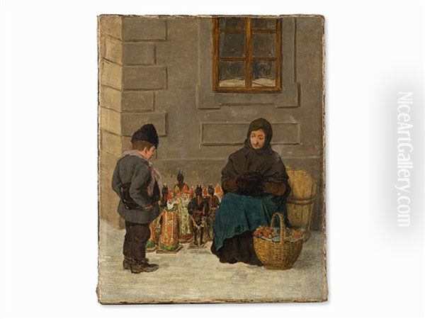 Woman Selling Krampus Oil Painting by Peter Fendi