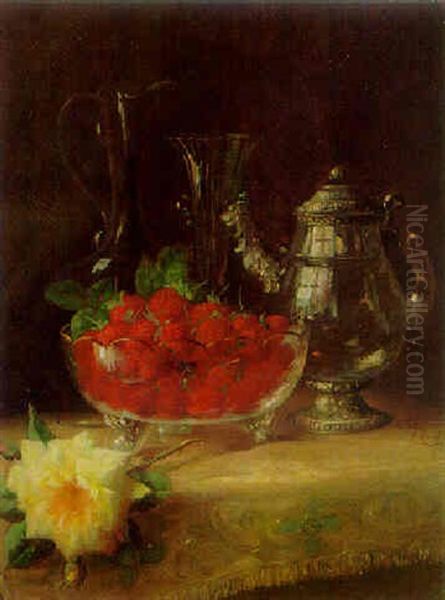 Strawberries And Still Life Oil Painting by Frederick M. Fenety