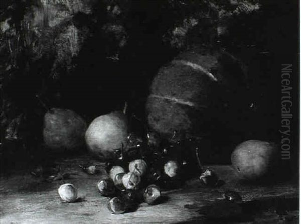 Still Life With Cherries, Pears And Melon Oil Painting by Harry Fenn