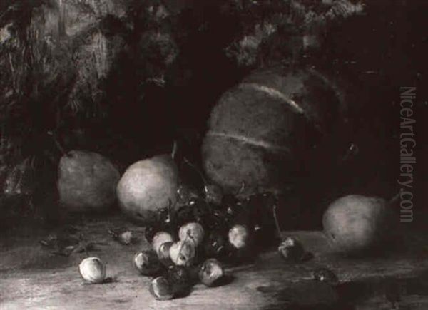 Still Life With Cherries, Pears And Melon Oil Painting by Harry Fenn