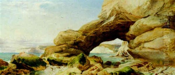 Under The Cliffs At Low Water - A Pleasant Time Oil Painting by William Wilthieu Fenn