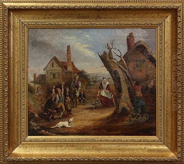 Village Genre Scene Oil Painting by John Greville Fennell