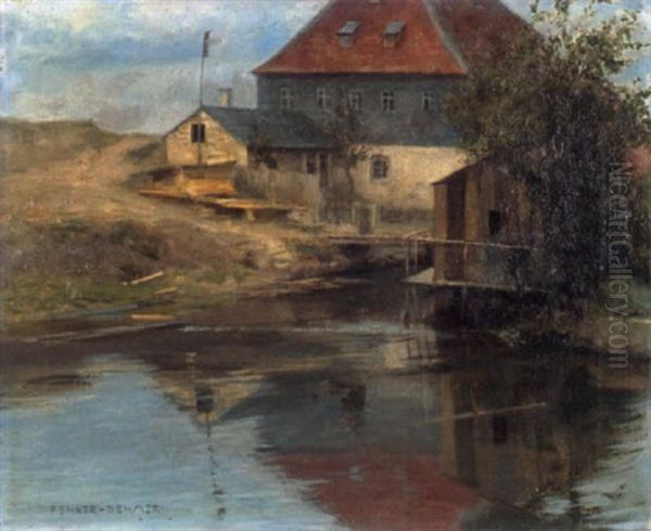 Gehoft Am Flus Oil Painting by Hermann Fenner-Behmer