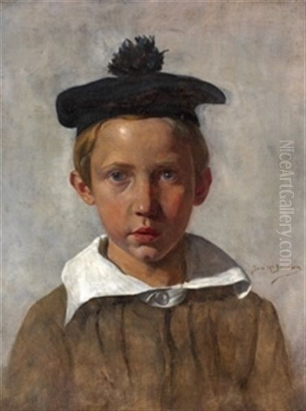 Retrato De Nino Con Gorro Oil Painting by Jose Maria Fenollera