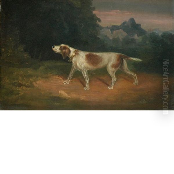 Pointer In A Landscape Oil Painting by Charles Fenton