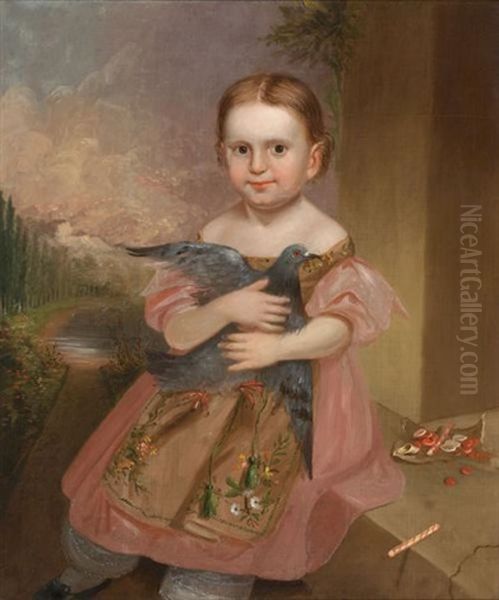 Portrait Of Young Girl Seated On A Ledge Oil Painting by Charles Fenton