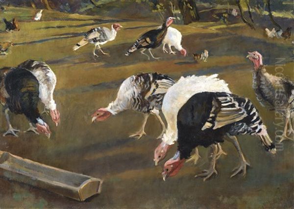 Turkeys Oil Painting by Adolf Fenyes