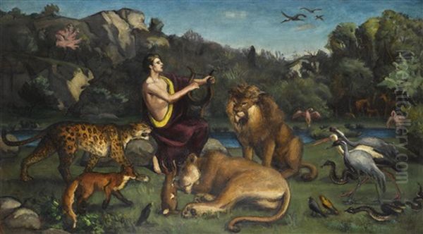 Orpheus Charming The Animals Oil Painting by Adolf Fenyes