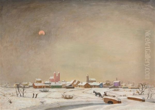 Ungarisches Dorf Im Winter Oil Painting by Adolf Fenyes