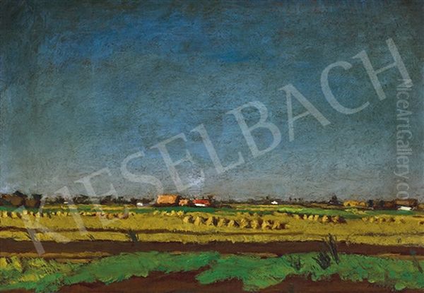 Landscape On The Great Plane (szolnok) Oil Painting by Adolf Fenyes