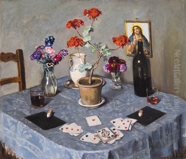 Still Life With Cards Oil Painting by Adolf Fenyes