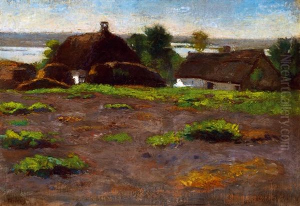 Houses On The Riverside Oil Painting by Adolf Fenyes