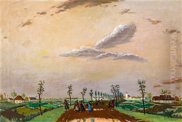 Road In The Great Plain After Rain Oil Painting by Adolf Fenyes