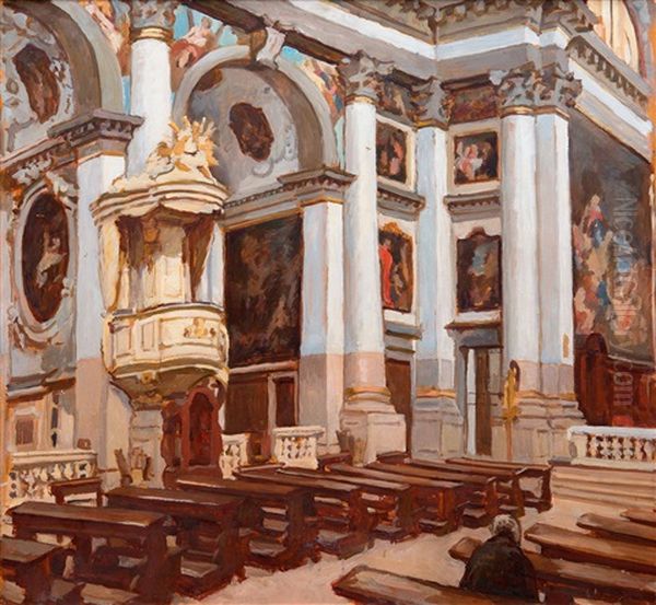 Church Interior Oil Painting by Adolf Fenyes