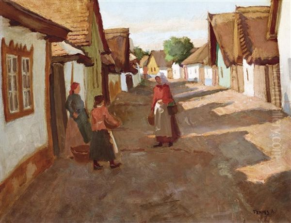 Street In Szolnok Oil Painting by Adolf Fenyes