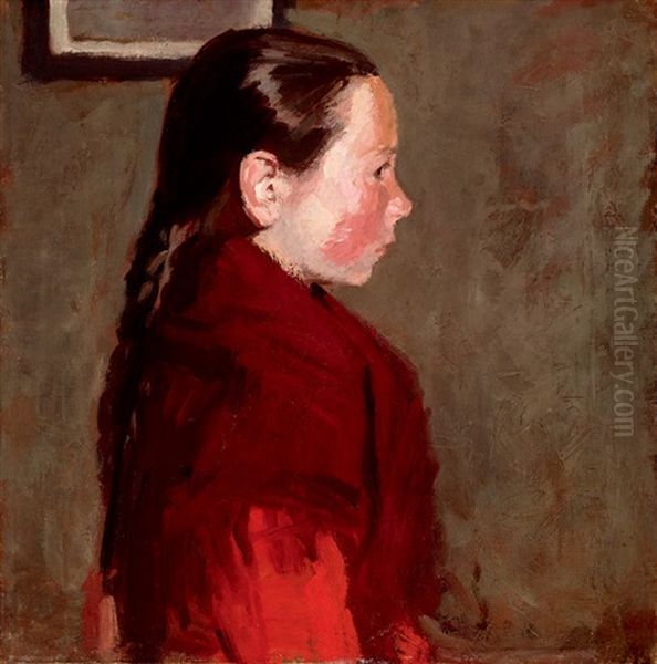 Girl With A Scarf Oil Painting by Adolf Fenyes