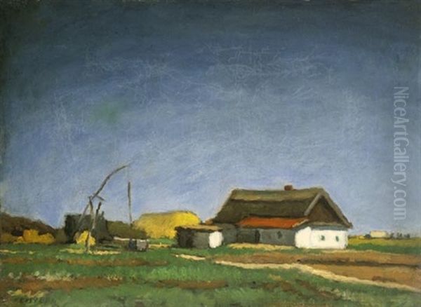 Farm With Draw Well Oil Painting by Adolf Fenyes