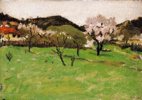 Tavaszi Domboldal (hillside In Spring) Oil Painting by Adolf Fenyes