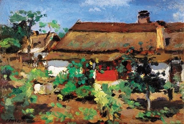 Courtyard In Szolnok Oil Painting by Adolf Fenyes