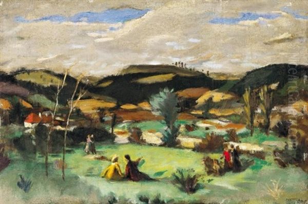 Kirandulok Szabadban (hikers In The Open-air) Oil Painting by Adolf Fenyes