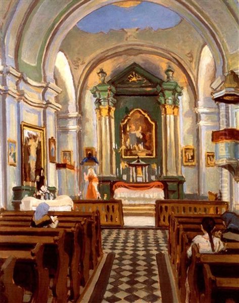 Templombelso (in The Church) Oil Painting by Adolf Fenyes