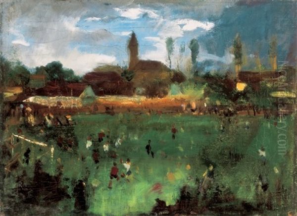 Football Match Oil Painting by Adolf Fenyes