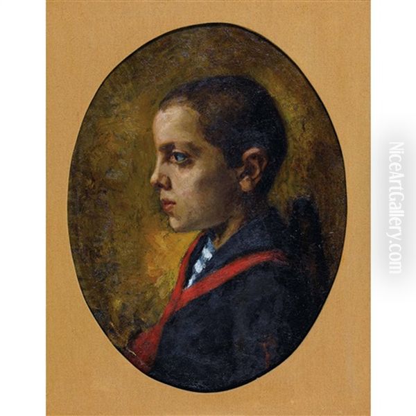 Portrat Eines Jungen Im Profil Oil Painting by Adolfo Feragutti Visconti