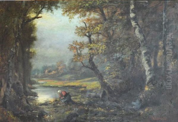 Paysage Sous Bois Oil Painting by Adolfo Feragutti Visconti