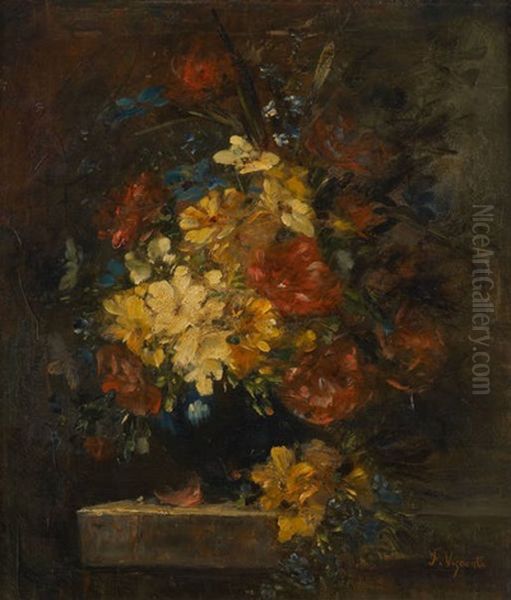 Composition Florale Sur Entablement Oil Painting by Adolfo Feragutti Visconti